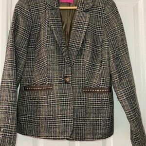 Together Women's Checkered Blazer with Brown Accents